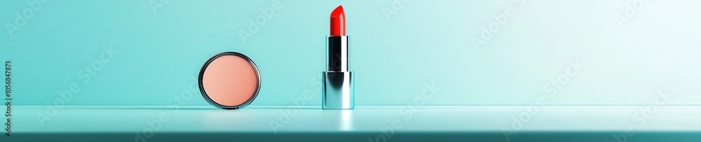 A stylish flatlay featuring a bold red lipstick and a soft blush on a contemporary surface, capturing beauty and elegance in a minimalist design. A stylish flatlay featuring a bold red lipstick and a soft blush on a contemporary surface, capturing beauty and elegance in a minimalist design.