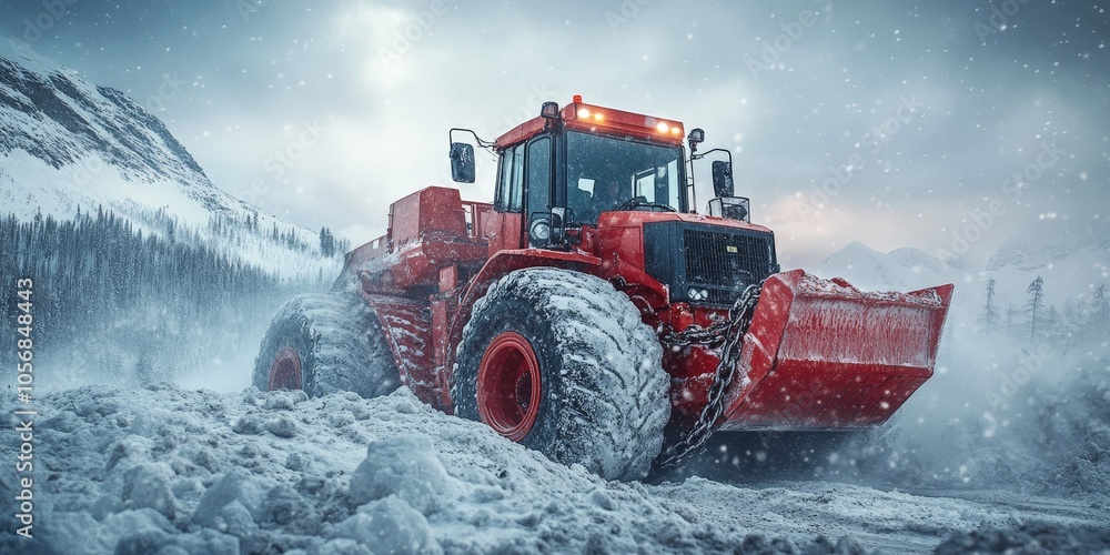 Heavy Loader Removing Snow in Mountain City After Heavy Snowfall Heavy Loader Removing Snow in Mountain City After Heavy Snowfall