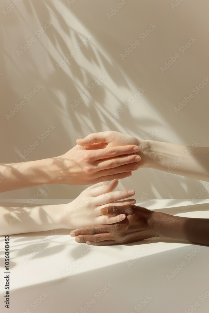 Fototapeta premium Unity and respect: hands showing diversity and support