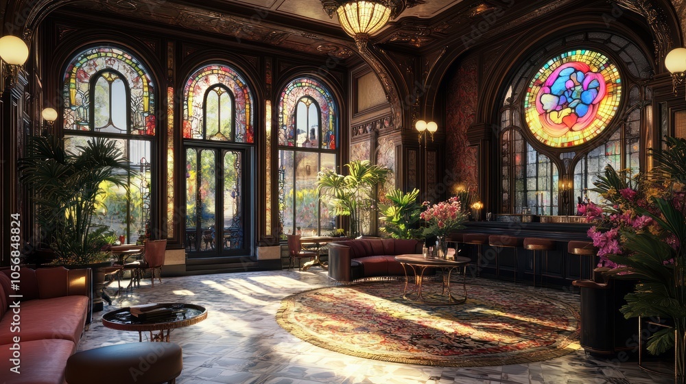 Fototapeta premium Elegant Interior with Stained Glass Windows