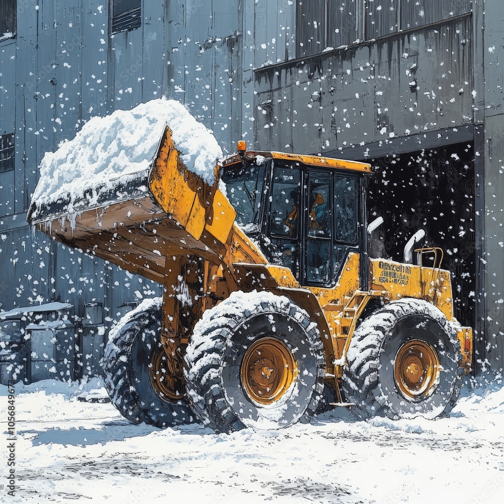 Heavy Loader Removing Snow in Mountain City After Heavy Snowfall Heavy Loader Removing Snow in Mountain City After Heavy Snowfall