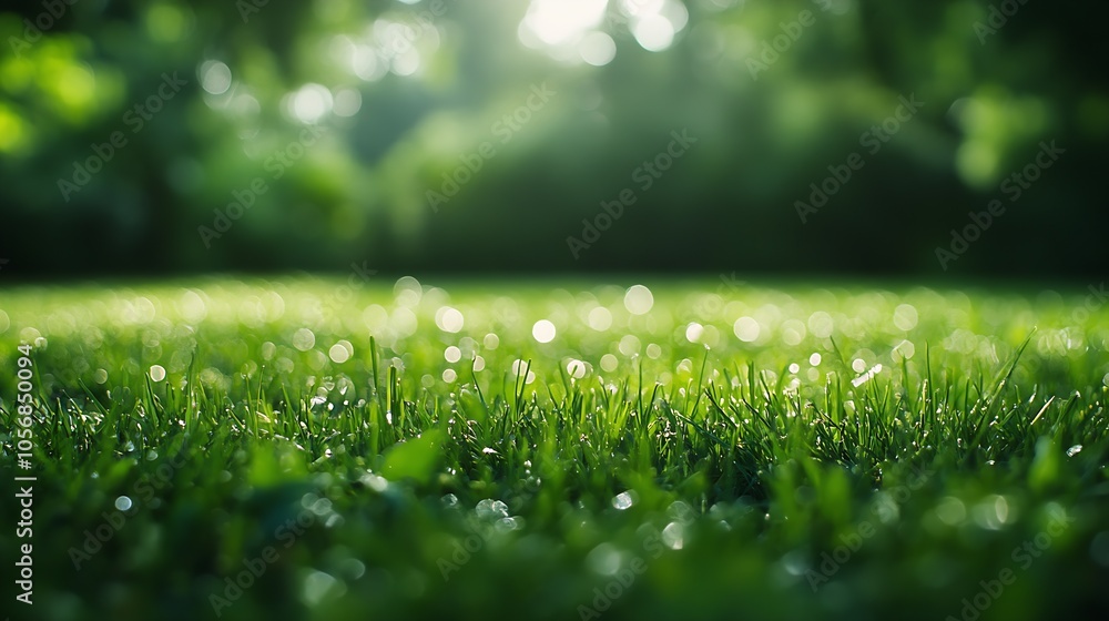 Sunlit grass blades with dewdrops illustrating freshness and the beauty of the outdoors : Generative AI Sunlit grass blades with dewdrops illustrating freshness and the beauty of the outdoors : Generative AI
