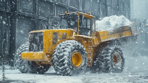 Mountain Snow Cleanup: Loader Removing Large Snow Piles