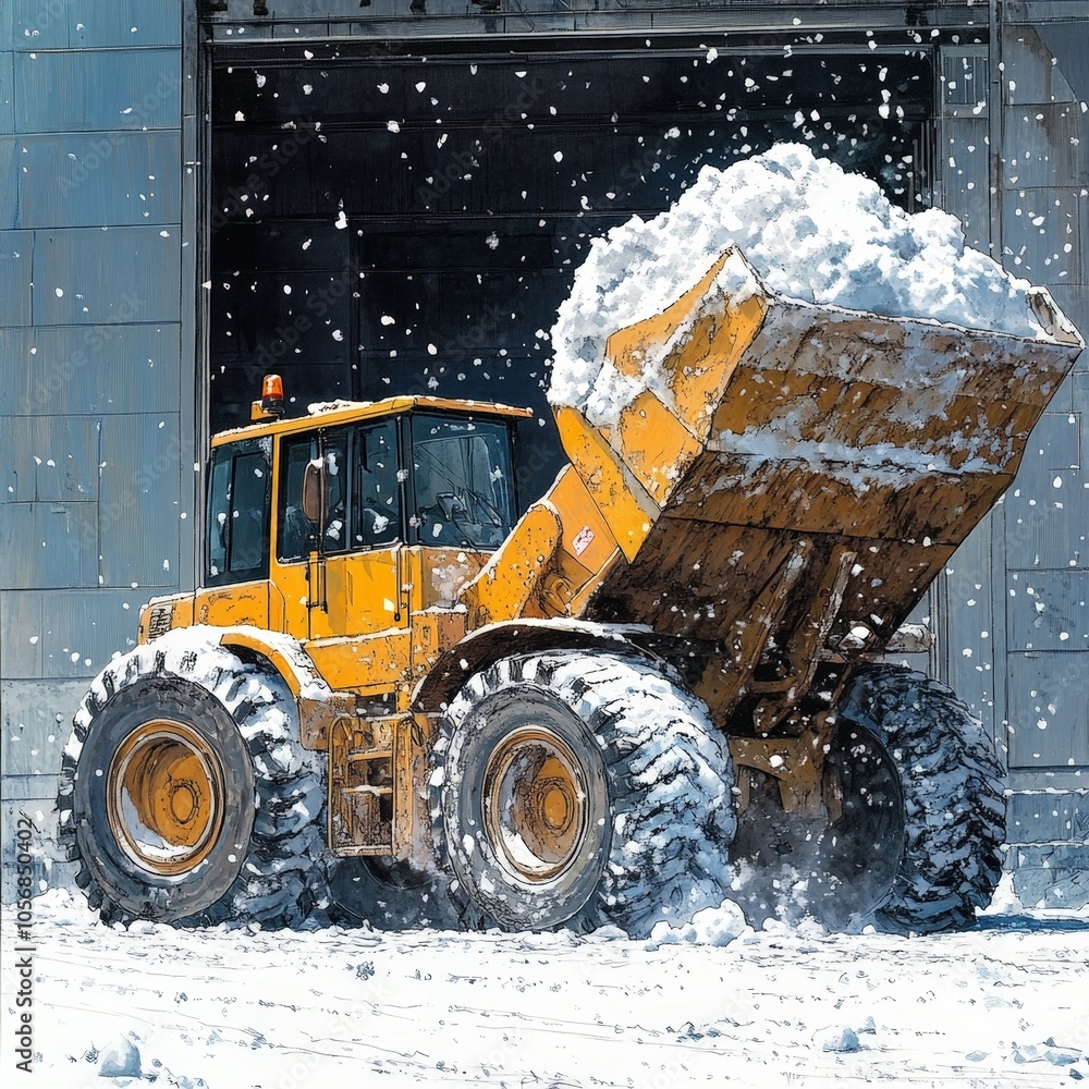 Heavy Loader Removing Snow in Mountain City After Heavy Snowfall Heavy Loader Removing Snow in Mountain City After Heavy Snowfall