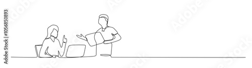 One line drawing of man and woman office business meeting graphic continuous line drawing design.eps