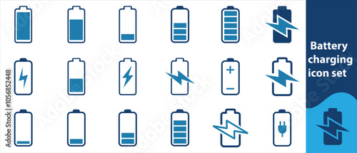  icons about battery charging. Contains such icons as charger, EV charger station, power bank and more. Editable vector stroke 64x64 pixel perfect