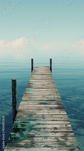 Wooden Dock Leading to the Horizon on a Tranquil Lake