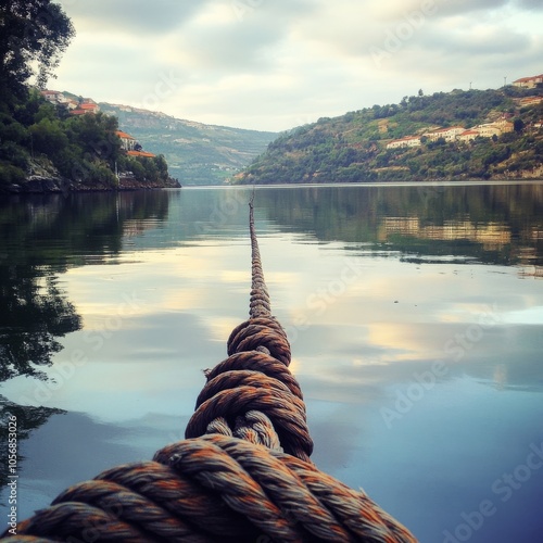 Metal mooring on Douro, Portugal, Instagram effect photo