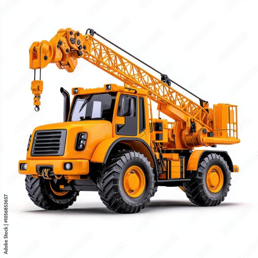 A photostock of a construction crane on a white background, industrial and powerful. A photostock of a construction crane on a white background, industrial and powerful.