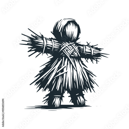 The Scarecrow. Black white vector illustration.