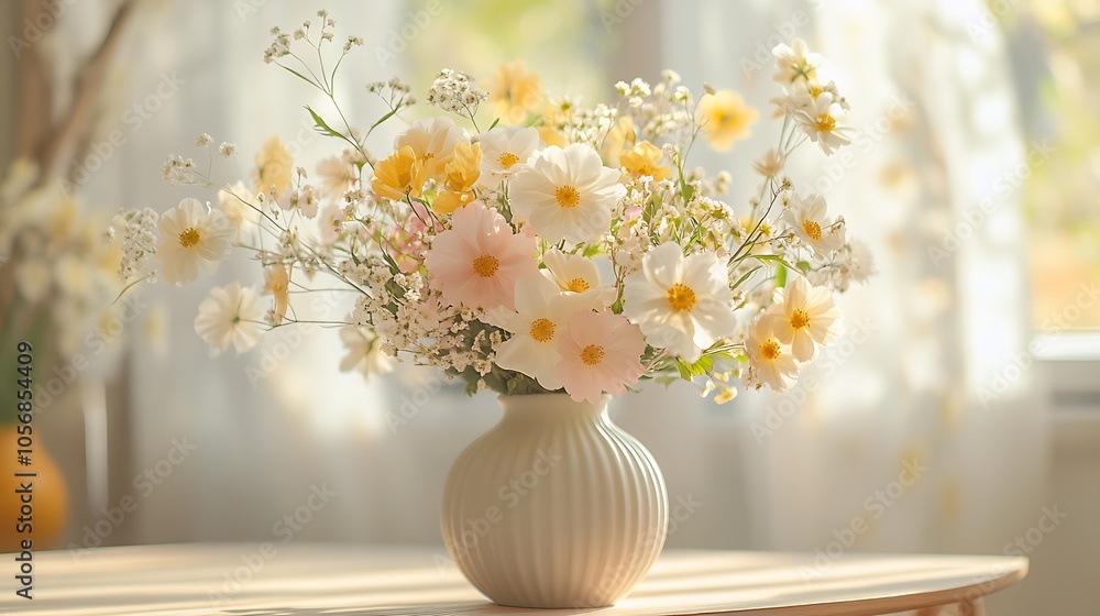 Serene White and Yellow Daisies with Natural Light for Romantic Home Ambiance : Generative AI Serene White and Yellow Daisies with Natural Light for Romantic Home Ambiance : Generative AI