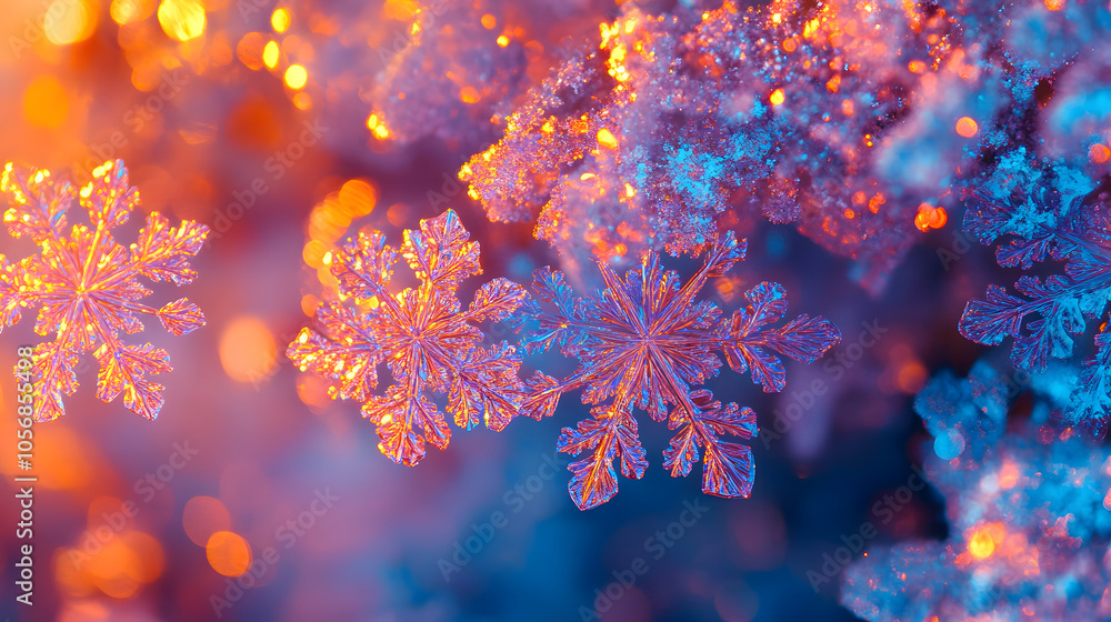 Abstract snowflake patterns with a festive glow.