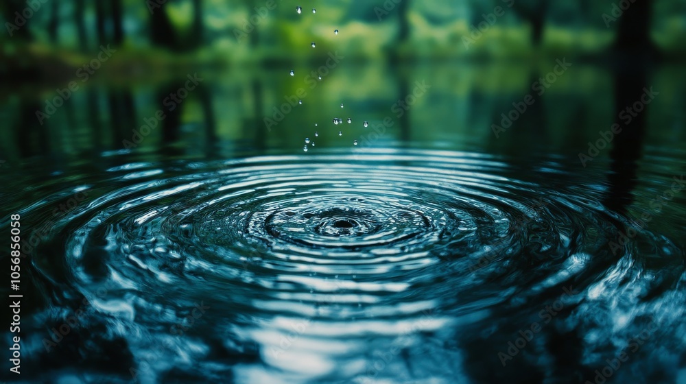 Water Droplet Ripples in a Tranquil Forest Pond Water Droplet Ripples in a Tranquil Forest Pond