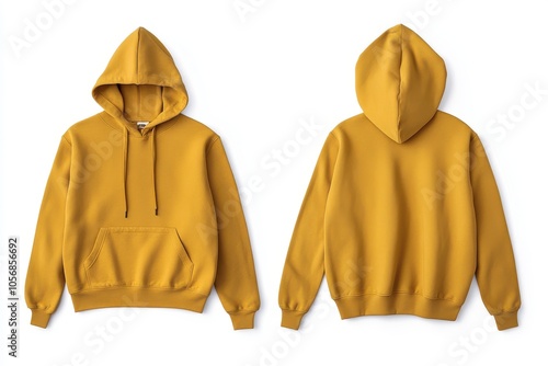 Yellow hoodie front and back view on white background photo