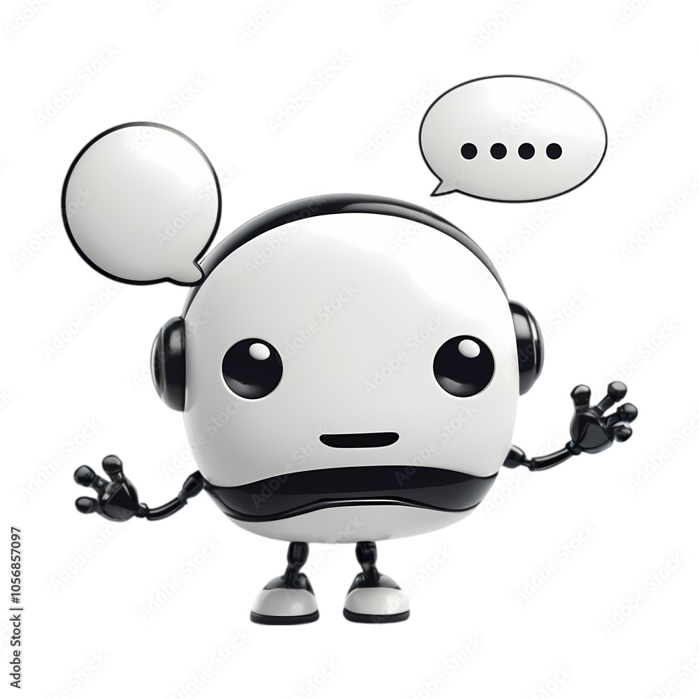 Fototapeta premium 3D Render of a Cute Robot with Large Expressive Eyes on Transparent Background