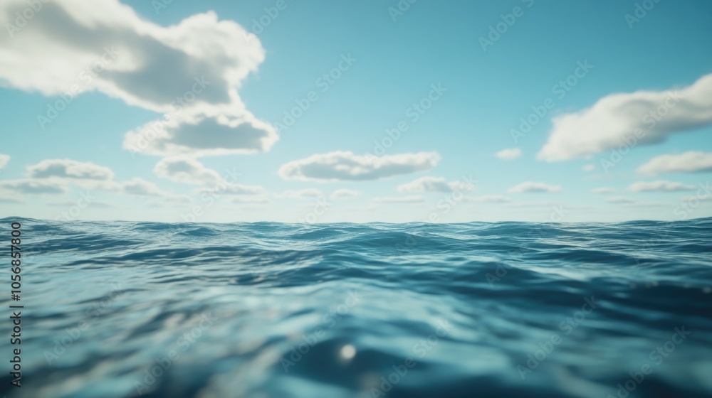 Obraz premium A serene image of the ocean with fluffy clouds in the sky, perfect for use as a background or wallpaper