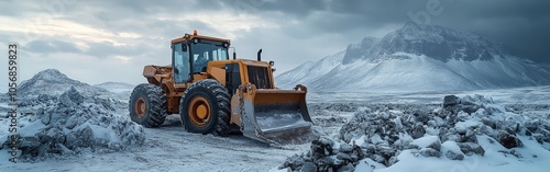 Mountain Snow Cleanup: Loader Removing Large Snow Piles