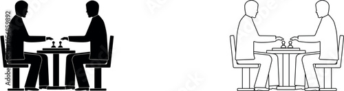 Chess game vector icon. Two people are playing at a chess table.