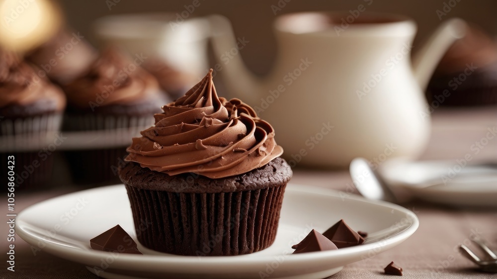 Closeup of delicious chocolate cup Cake on plate blurred background Closeup of delicious chocolate cup Cake on plate blurred background