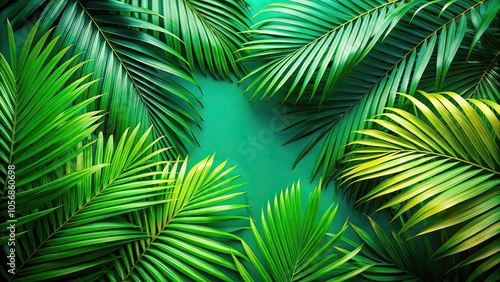 Tropical palm leaves in vibrant green hues, perfect for a summer aesthetic, tropical, palm leaves, green, jungle, exotic