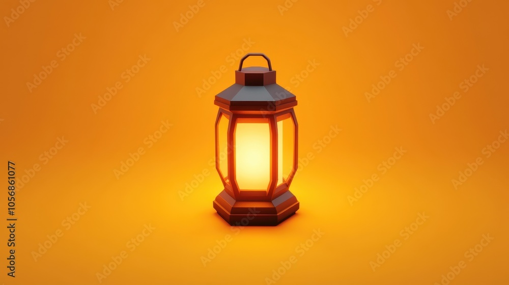 Glowing Lantern Illuminating the Orange Backdrop Glowing Lantern Illuminating the Orange Backdrop
