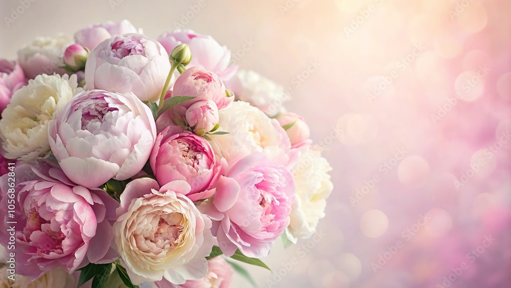 Bouquet of peonies in soft pastel shades, spring flowers, outdoor ceremony, garden wedding Bouquet of peonies in soft pastel shades, spring flowers, outdoor ceremony, garden wedding
