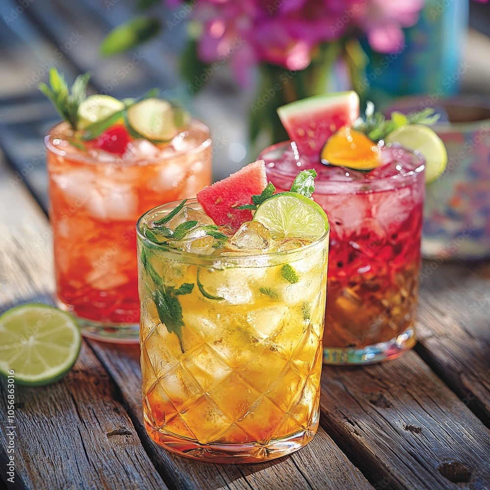 Friends clinking colorful cocktails during a lively event Friends clinking colorful cocktails during a lively event