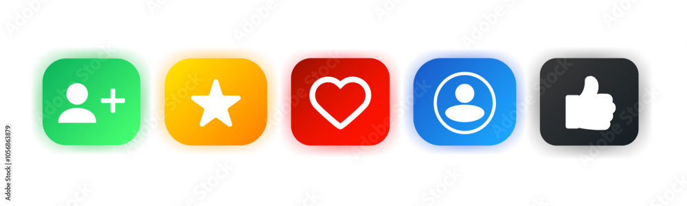 Set of social network objects. Flat style design. Rate, adding friend, like, user icons. Vector illustration. Set of social network objects. Flat style design. Rate, adding friend, like, user icons. Vector illustration.