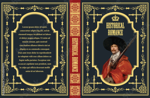 148-07-Book cover design featuring a musketeer with rifle, suitable for historical romance or adventure novels