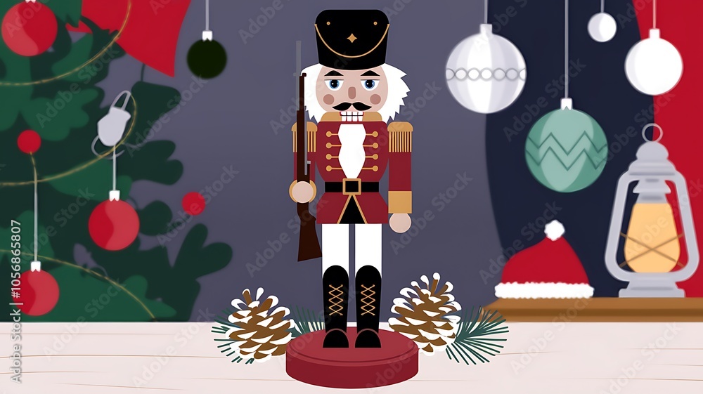 Naklejka premium A Christmas Nutcracker Toy in Red Uniform and Black Hat