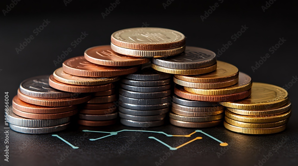 A creative concept photo showing a pyramid of coins in the shape of a graph, illustrating the concept of strategic planning and monetary success in marketing endeavors. A creative concept photo showing a pyramid of coins in the shape of a graph, illustrating the concept of strategic planning and monetary success in marketing endeavors.