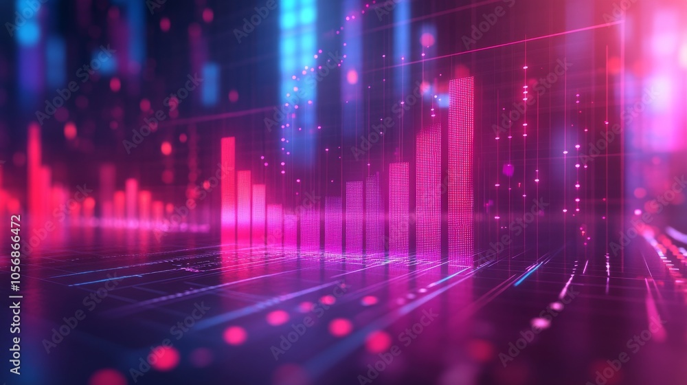 Abstract Digital Bar Graph with Neon Lights in a Dark Setting Abstract Digital Bar Graph with Neon Lights in a Dark Setting