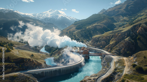 Wallpaper Mural geothermal power station harnesses natural energy, surrounded by stunning mountains and clear blue waters. scene captures beauty of nature and technology working in harmony Torontodigital.ca