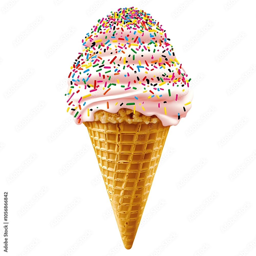 Cartoon ice cream cone with colorful sprinkles on a white background. Cartoon ice cream cone with colorful sprinkles on a white background.