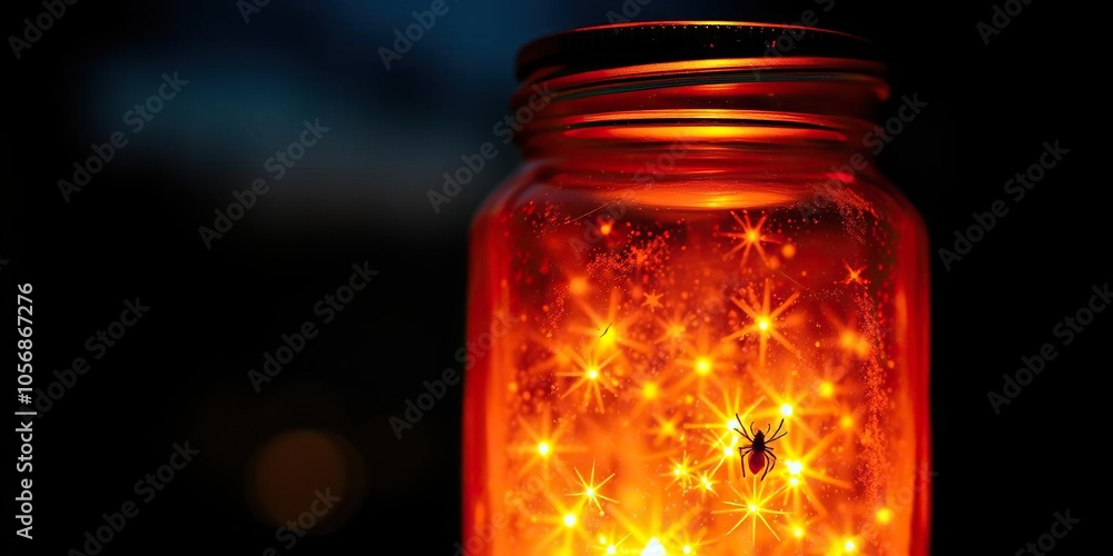 Close-up shot of a glass jar illuminated by a firefly at night, jar, bright Close-up shot of a glass jar illuminated by a firefly at night, jar, bright