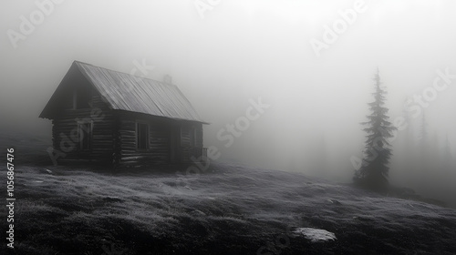 An abandoned cabin lost in the fog, tales of despair linger here.