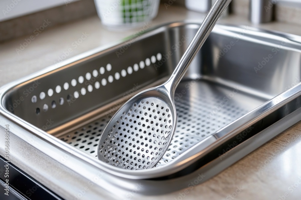 A kitchen sink with a built-in strainer A kitchen sink with a built-in strainer