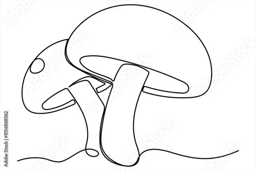 Continuous single line of drawing of mushroom edible Fresh raw vegetable concept outline vector illustration
