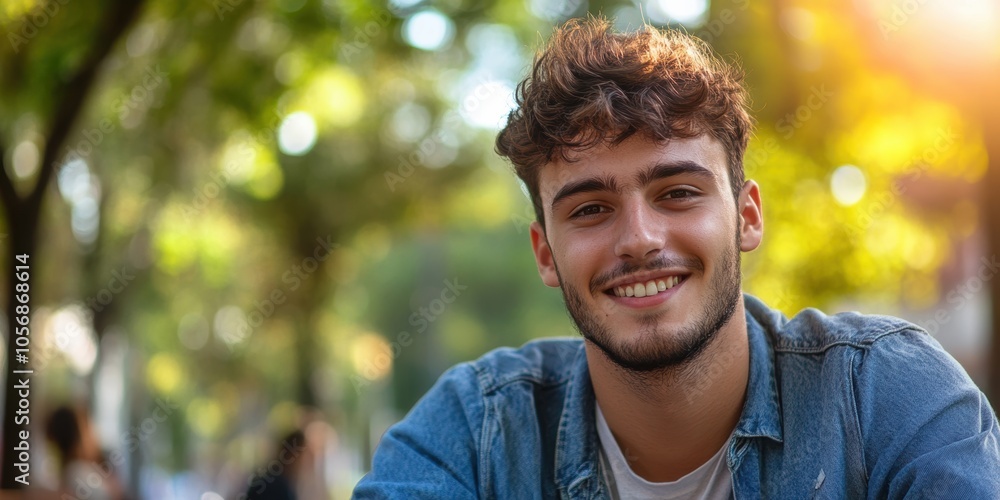 Young European Man with a Content Expression Sitting in a Natural Setting Young European Man with a Content Expression Sitting in a Natural Setting