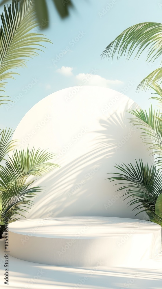 Create a simple yet stylish summer-themed podium featuring light, airy colors and minimalistic beach decor, designed to elegantly highlight your product while capturing the essence of sunny days Create a simple yet stylish summer-themed podium featuring light, airy colors and minimalistic beach decor, designed to elegantly highlight your product while capturing the essence of sunny days