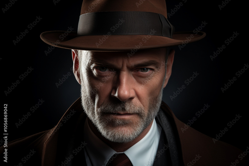 Generative AI illustration of secret agent spy person classic spy movie stylish action clothes scene Generative AI illustration of secret agent spy person classic spy movie stylish action clothes scene