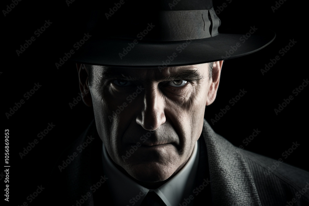 Generative AI illustration of secret agent spy person classic spy movie stylish action clothes scene Generative AI illustration of secret agent spy person classic spy movie stylish action clothes scene