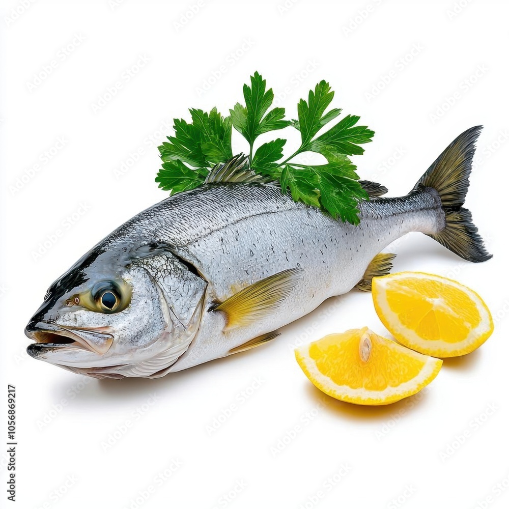 A photostock of a whole yellowtail fish on a white background, seafood and exotic. A photostock of a whole yellowtail fish on a white background, seafood and exotic.