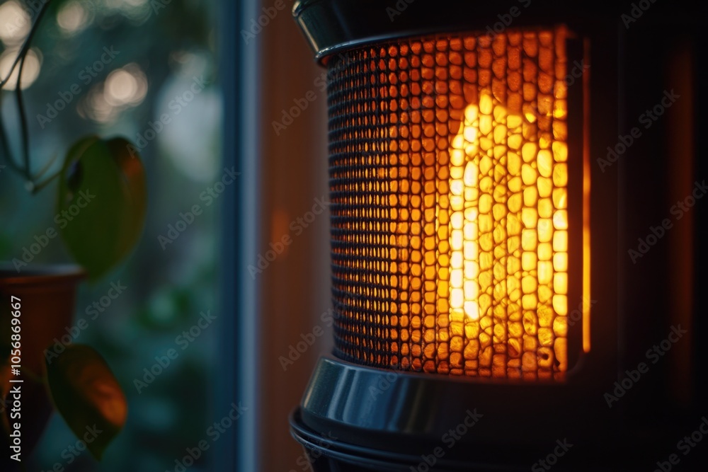 A cozy scene with a heater next to a potted plant, great for winter or home decor inspiration A cozy scene with a heater next to a potted plant, great for winter or home decor inspiration