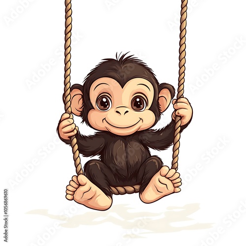 Cartoon baby monkey swinging on a white background. photo