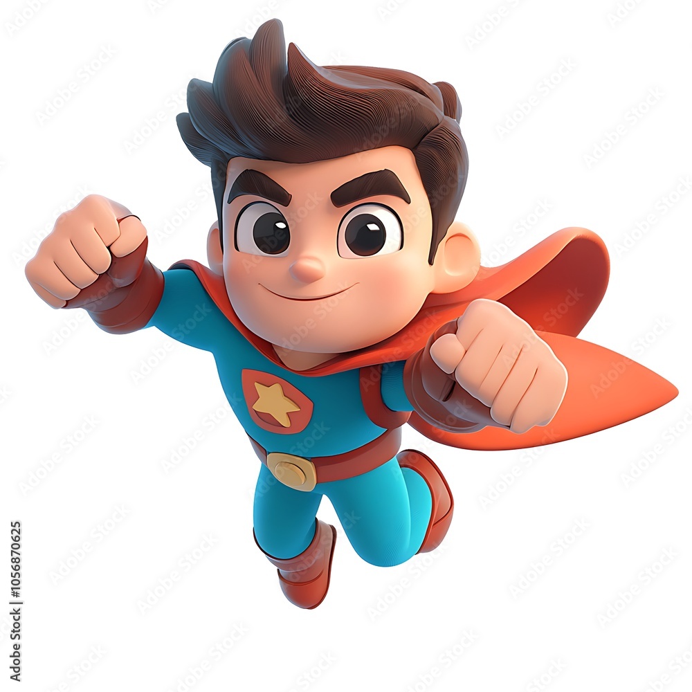 A cartoon superhero flying through the sky on a white background. A cartoon superhero flying through the sky on a white background.