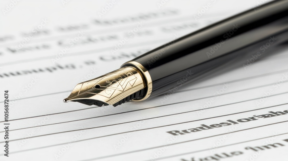 Approved Mortgage Agreement with Pen - Top-Down View of Stamped Loan Document with Signing Pen Approved Mortgage Agreement with Pen - Top-Down View of Stamped Loan Document with Signing Pen