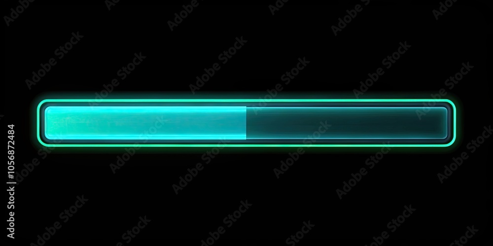 Abstract loading bar in glowing cyan and green colors on black background, technology, progress, waiting, anticipation, digital Abstract loading bar in glowing cyan and green colors on black background, technology, progress, waiting, anticipation, digital