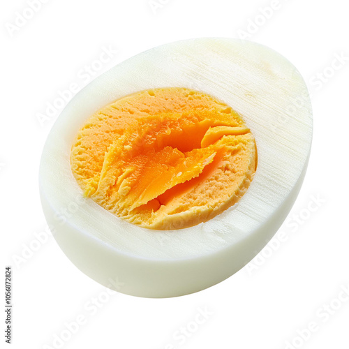 Sliced boiled egg with bright yellow yolk, white isolate background transparent background