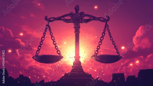 Scales of Justice Against a Fiery Sunset photo